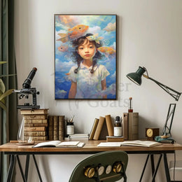 Dreamy Fish & Girl Fantasy Landscape Artistic Poster PosterGoat