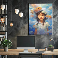 Dreamy Fish & Girl Fantasy Landscape Artistic Poster PosterGoat