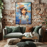 Dreamy Fish & Girl Fantasy Landscape Artistic Poster PosterGoat