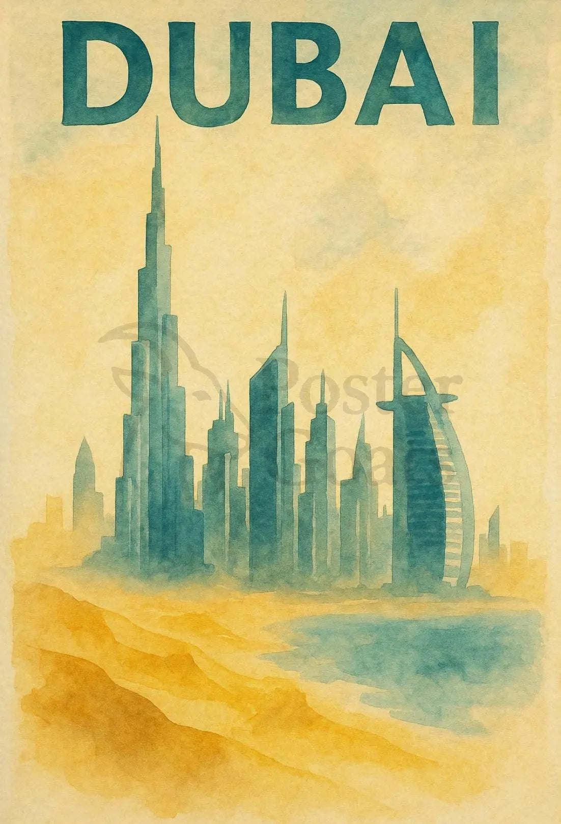 Dubai Architectural Landmarks Vintage Travel Poster PosterGoat