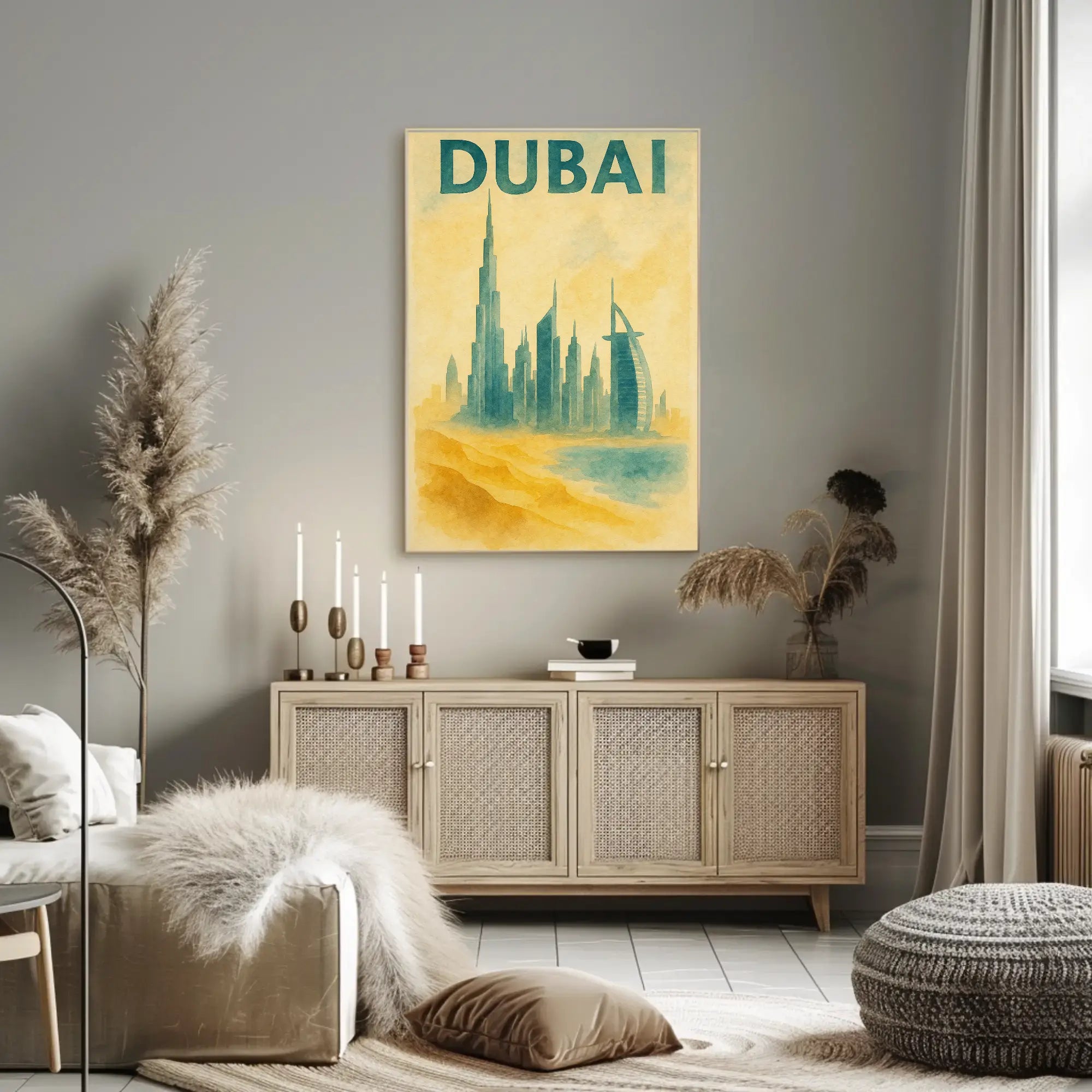 Dubai Architectural Landmarks Vintage Travel Poster PosterGoat