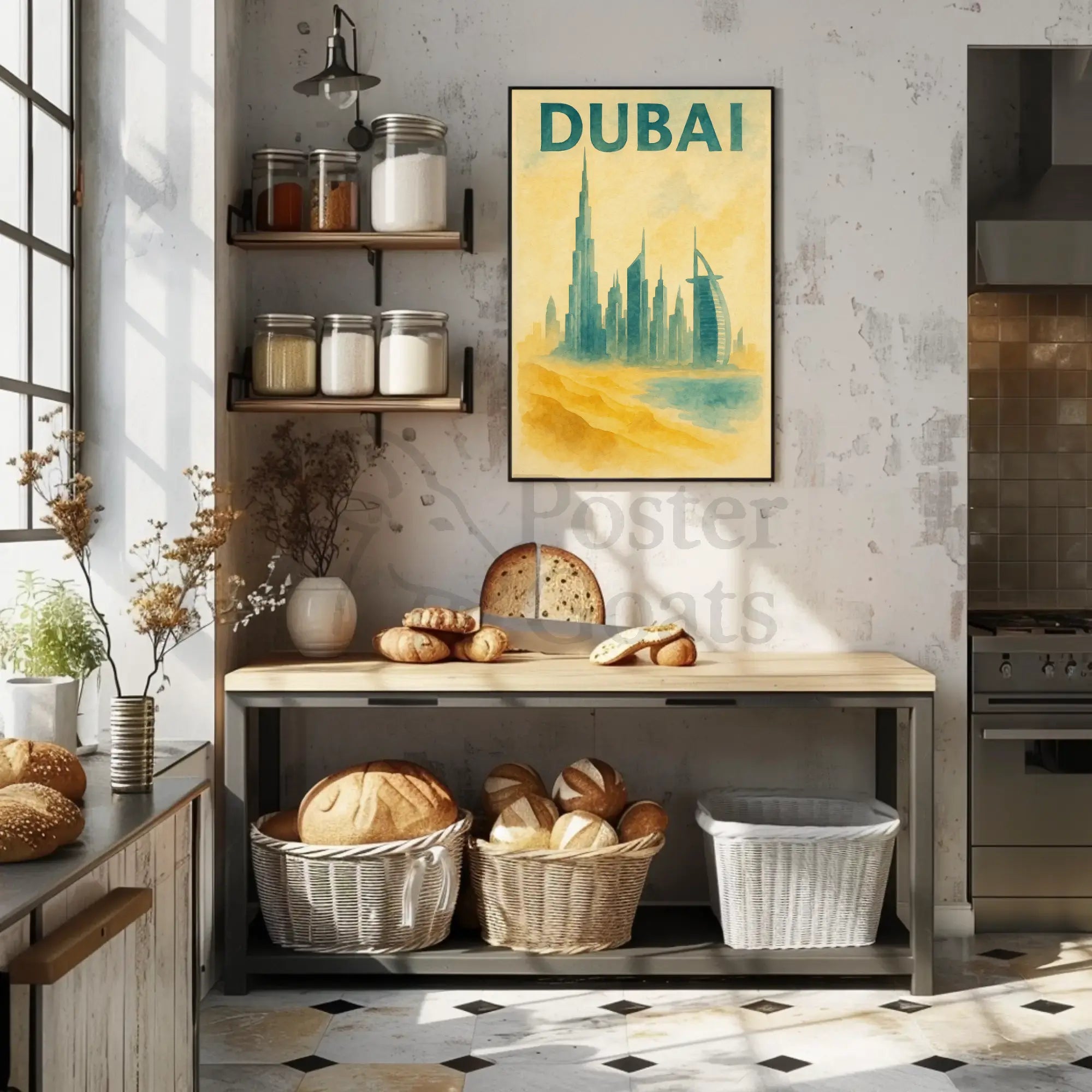 Dubai Architectural Landmarks Vintage Travel Poster PosterGoat