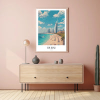 Dubai Beachfront with Burj Al Arab Travel Poster PosterGoat