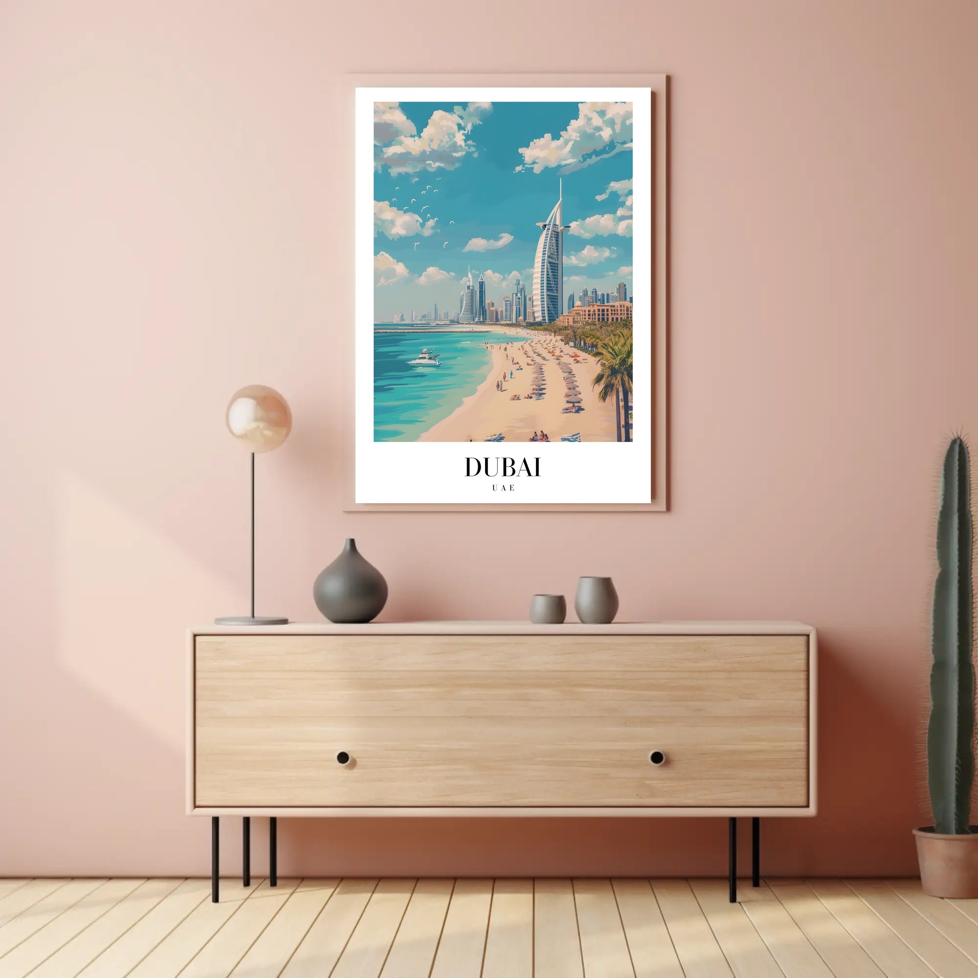 Dubai Beachfront with Burj Al Arab Travel Poster PosterGoat