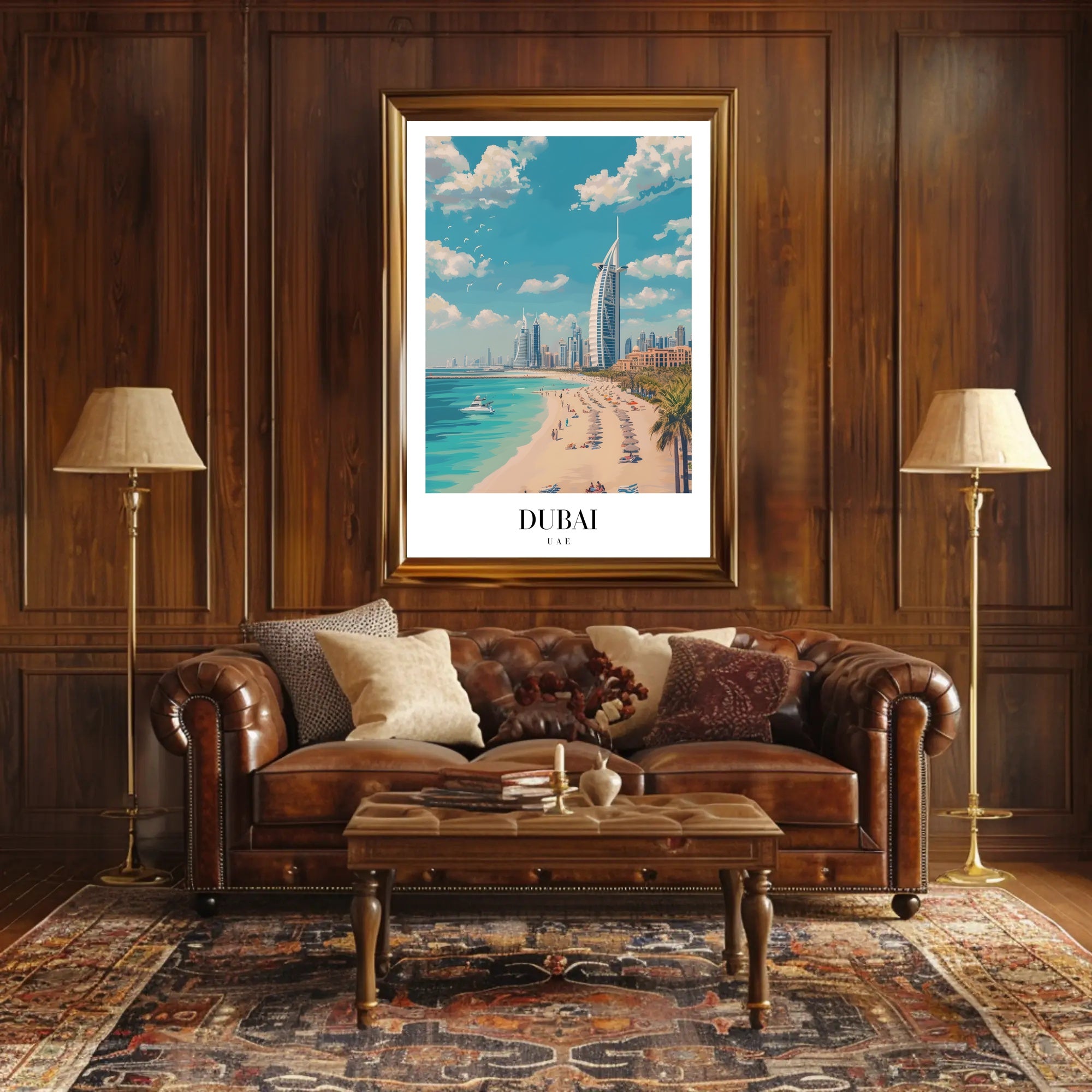 Dubai Beachfront with Burj Al Arab Travel Poster PosterGoat