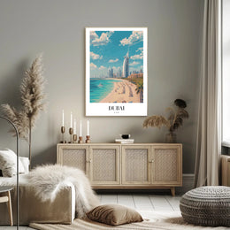 Dubai Beachfront with Burj Al Arab Travel Poster PosterGoat