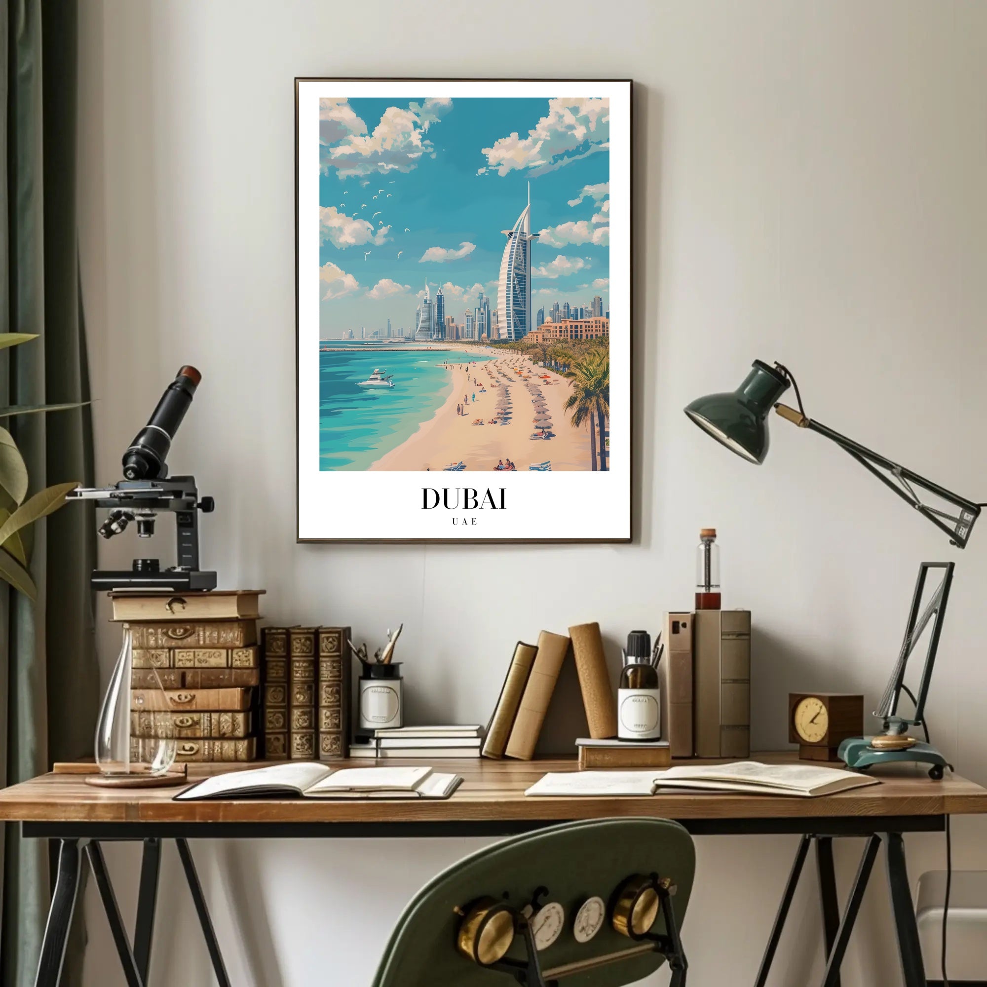 Dubai Beachfront with Burj Al Arab Travel Poster PosterGoat