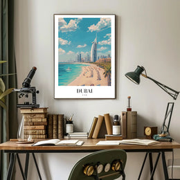 Dubai Beachfront with Burj Al Arab Travel Poster PosterGoat