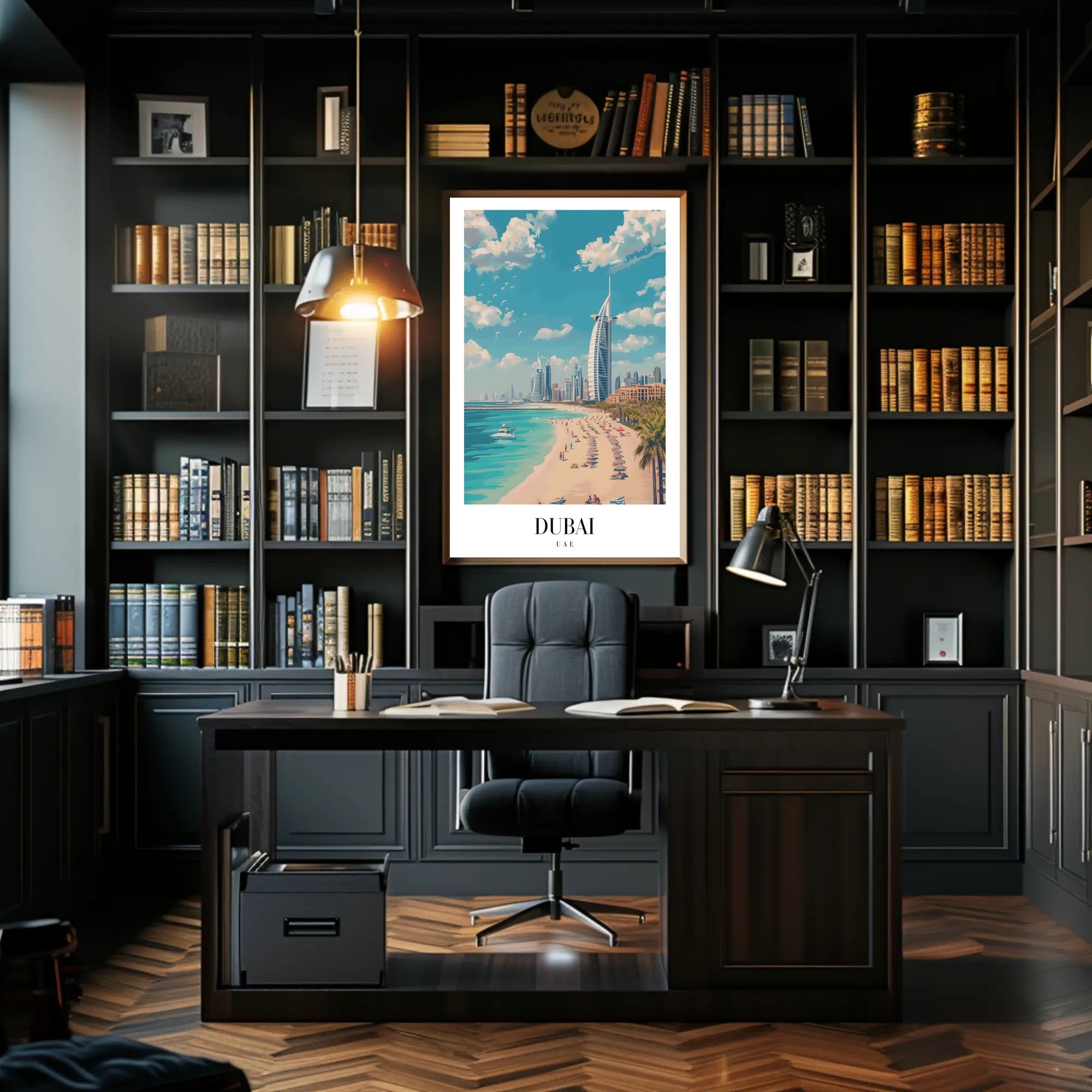 Dubai Beachfront with Burj Al Arab Travel Poster PosterGoat