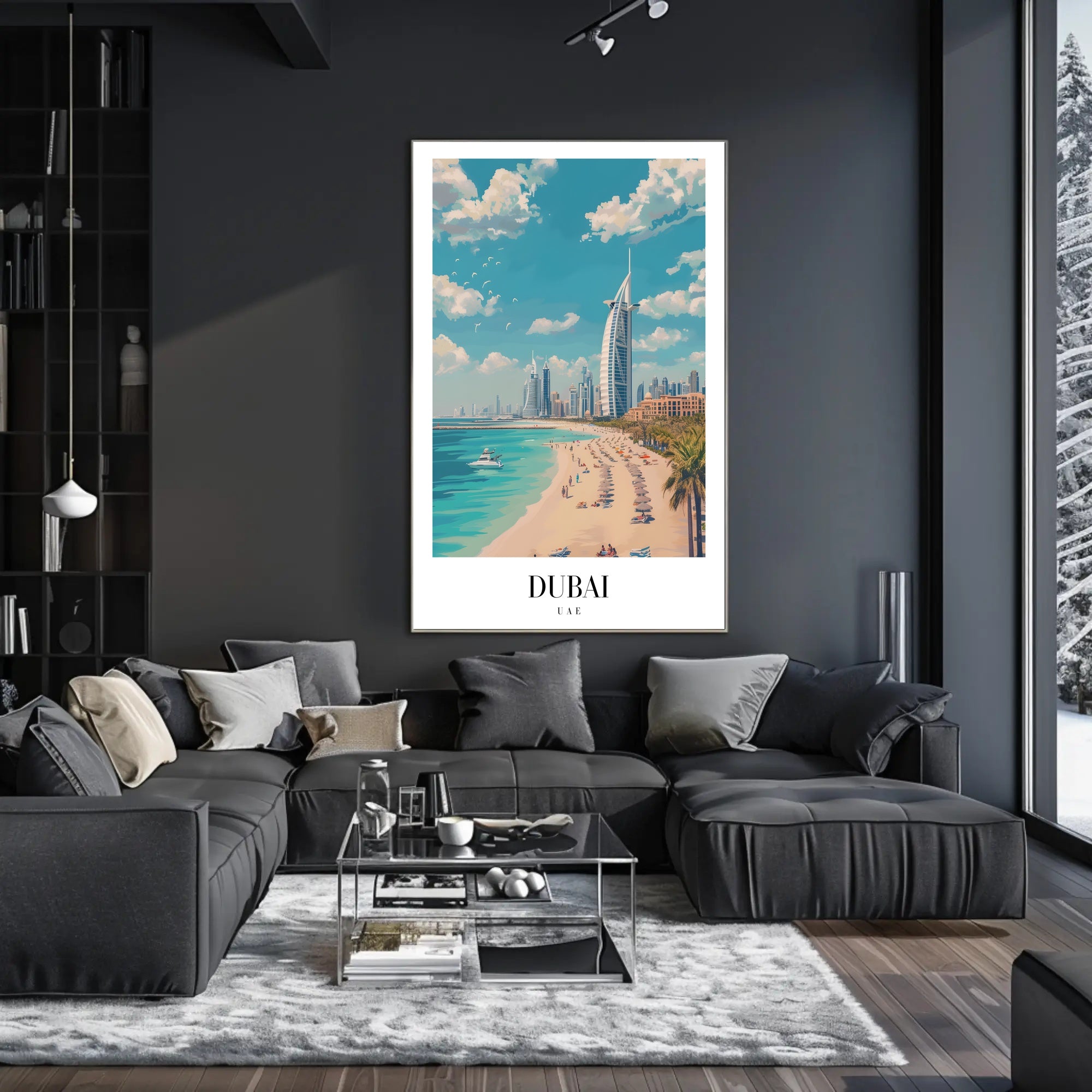 Dubai Beachfront with Burj Al Arab Travel Poster PosterGoat