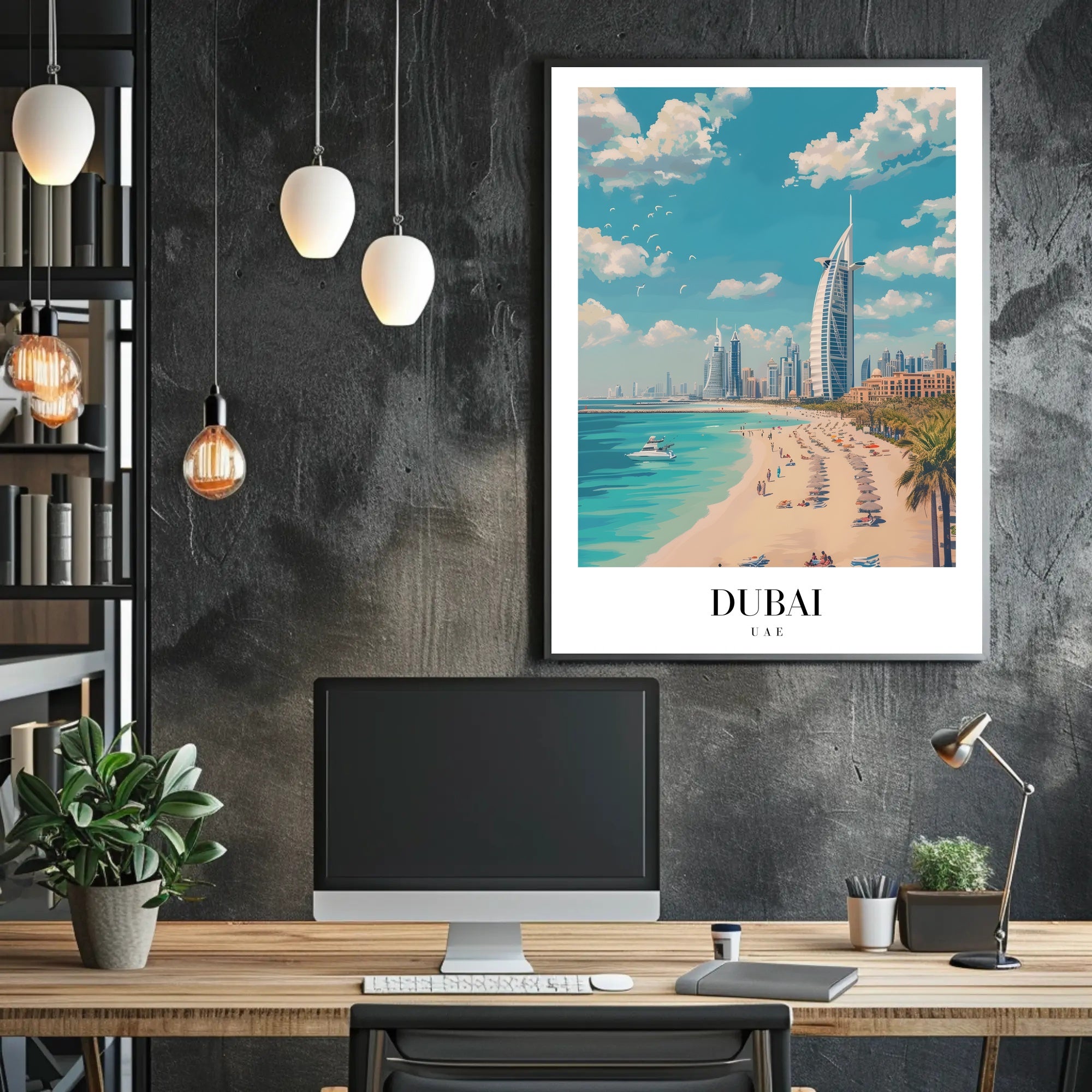 Dubai Beachfront with Burj Al Arab Travel Poster PosterGoat