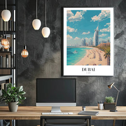Dubai Beachfront with Burj Al Arab Travel Poster PosterGoat