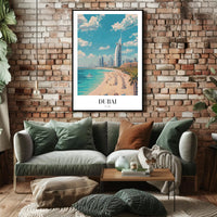 Dubai Beachfront with Burj Al Arab Travel Poster PosterGoat