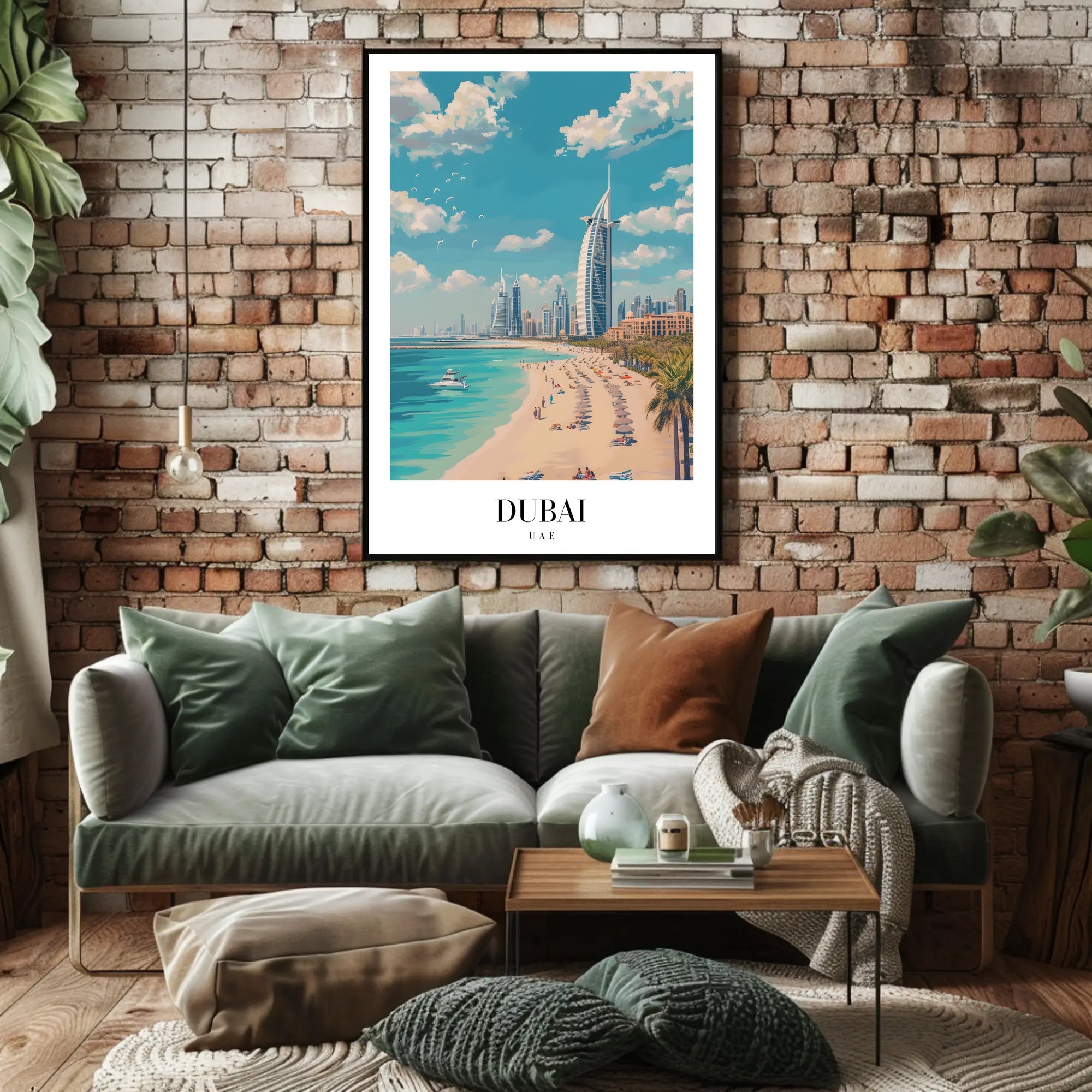 Dubai Beachfront with Burj Al Arab Travel Poster PosterGoat