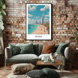 Dubai Beachfront with Burj Al Arab Travel Poster PosterGoat