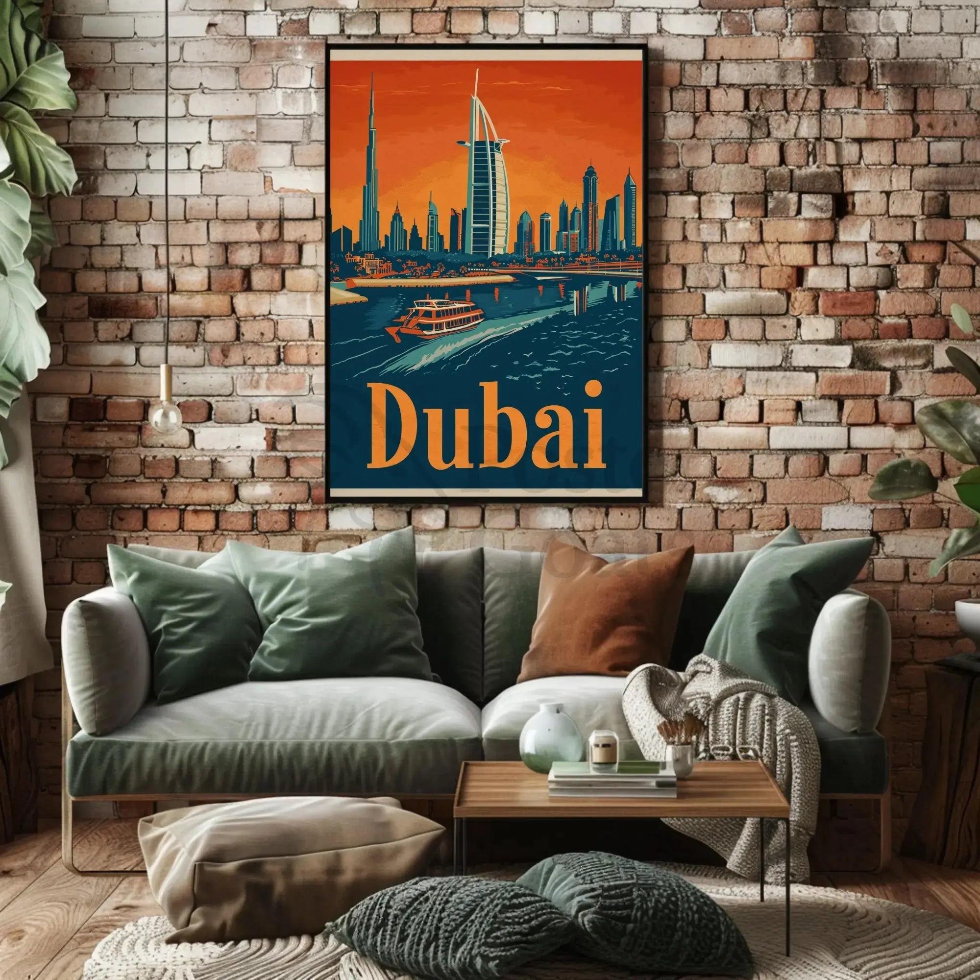 Dubai Skyline Modern Vintage Travel Poster PosterGoat