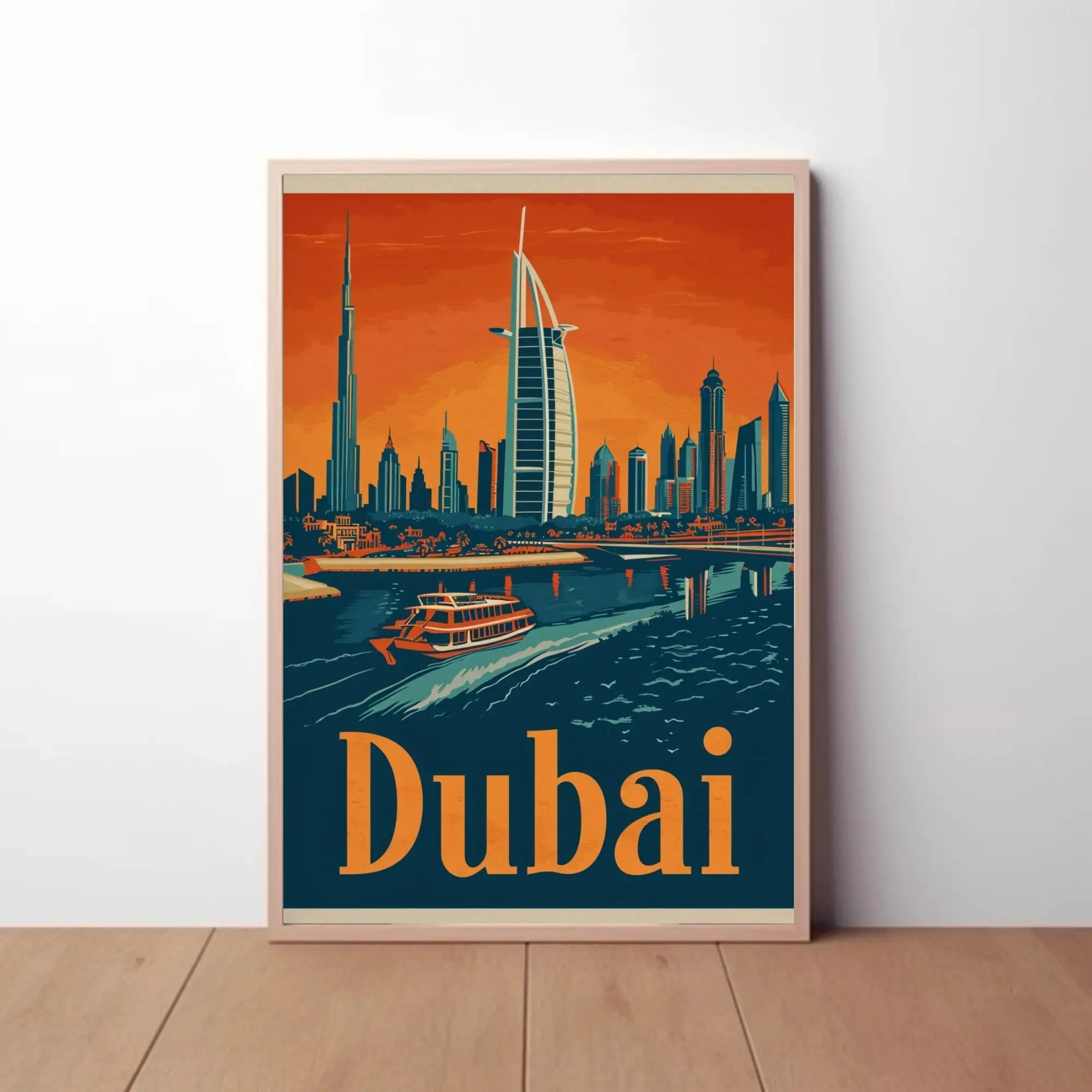 Dubai Skyline Modern Vintage Travel Poster PosterGoat