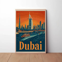 Dubai Skyline Modern Vintage Travel Poster PosterGoat