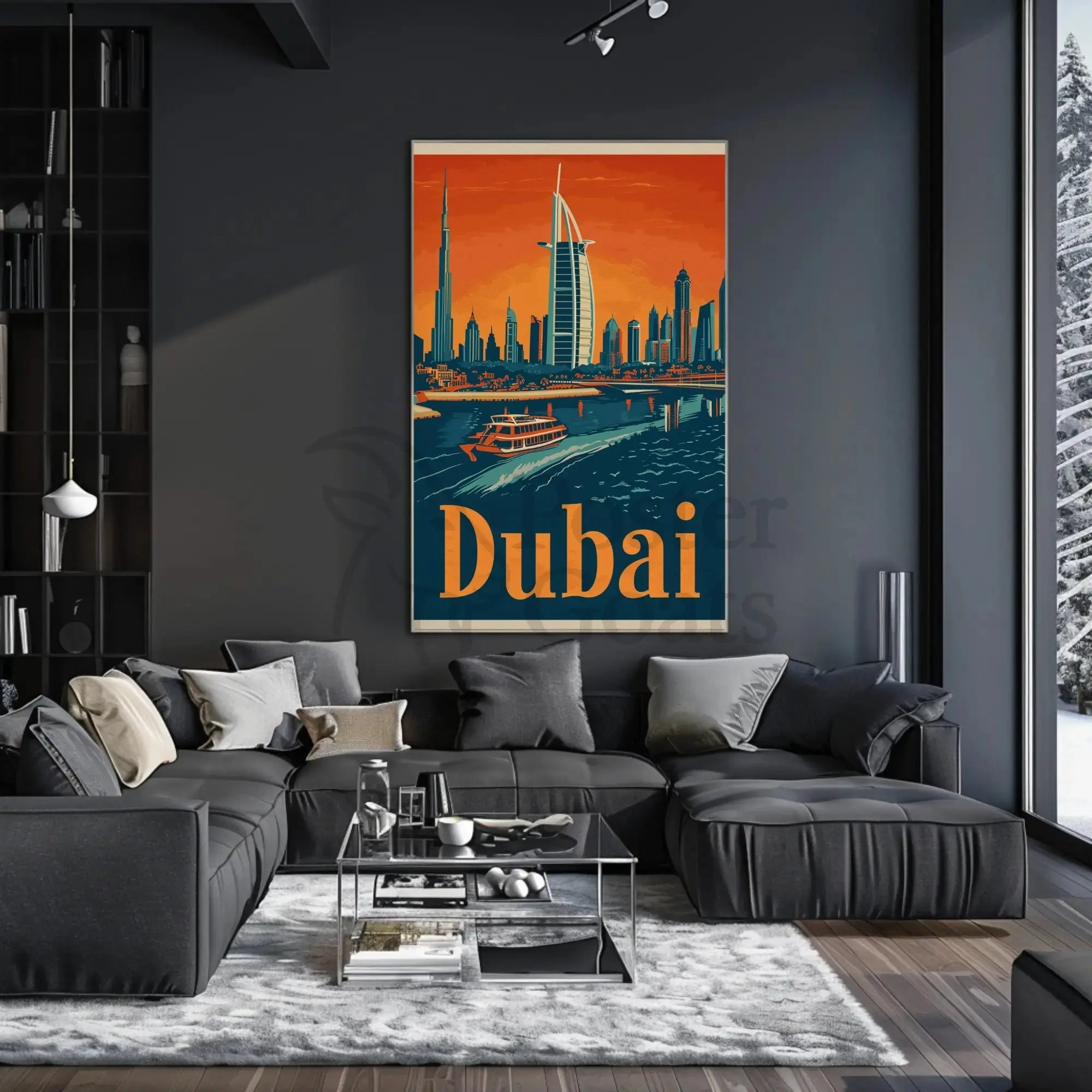 Dubai Skyline Modern Vintage Travel Poster PosterGoat
