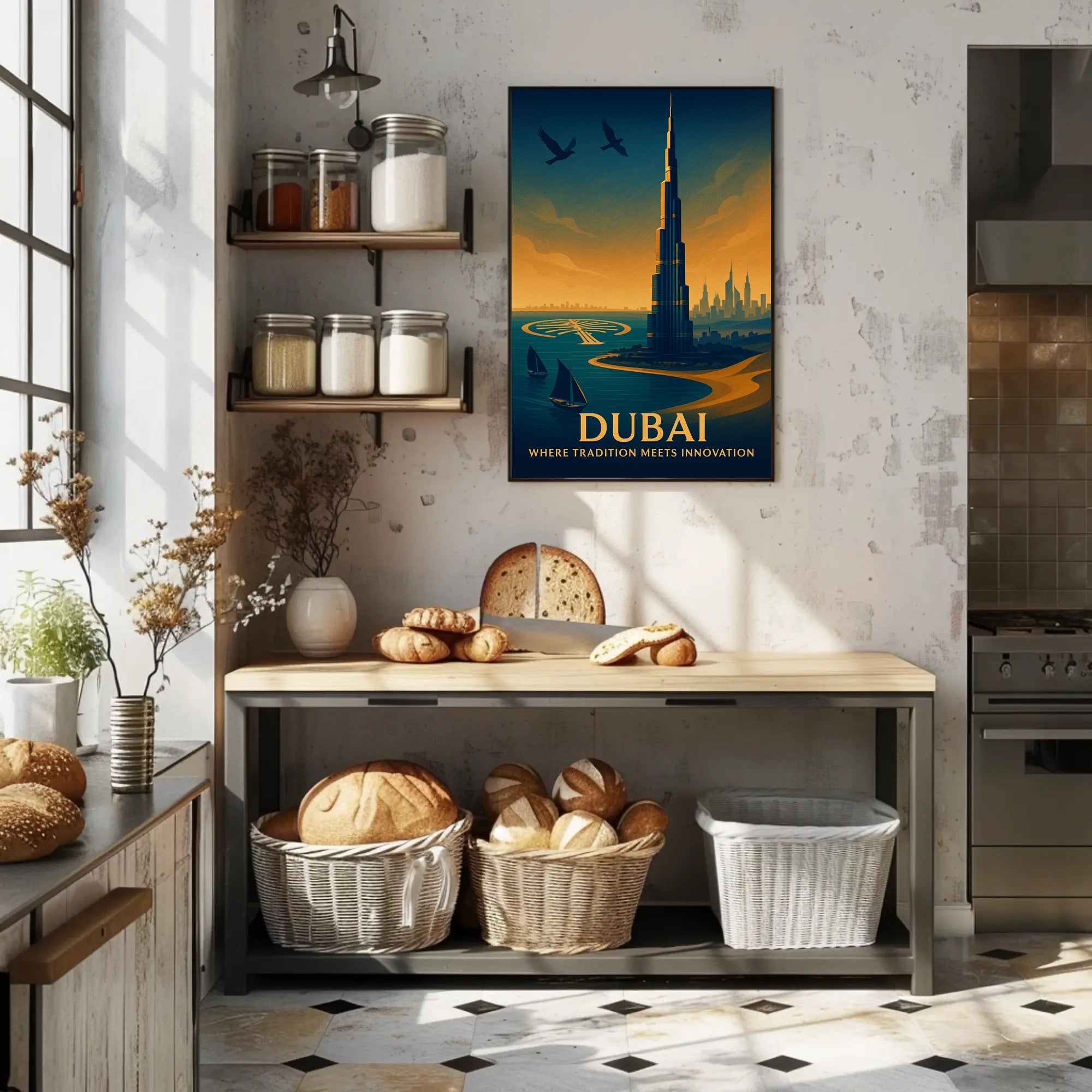 Dubai Tradition Meets Innovation Poster PosterGoat
