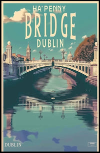 Dublin Ha'penny Bridge Scenic Vintage Travel Poster PosterGoat
