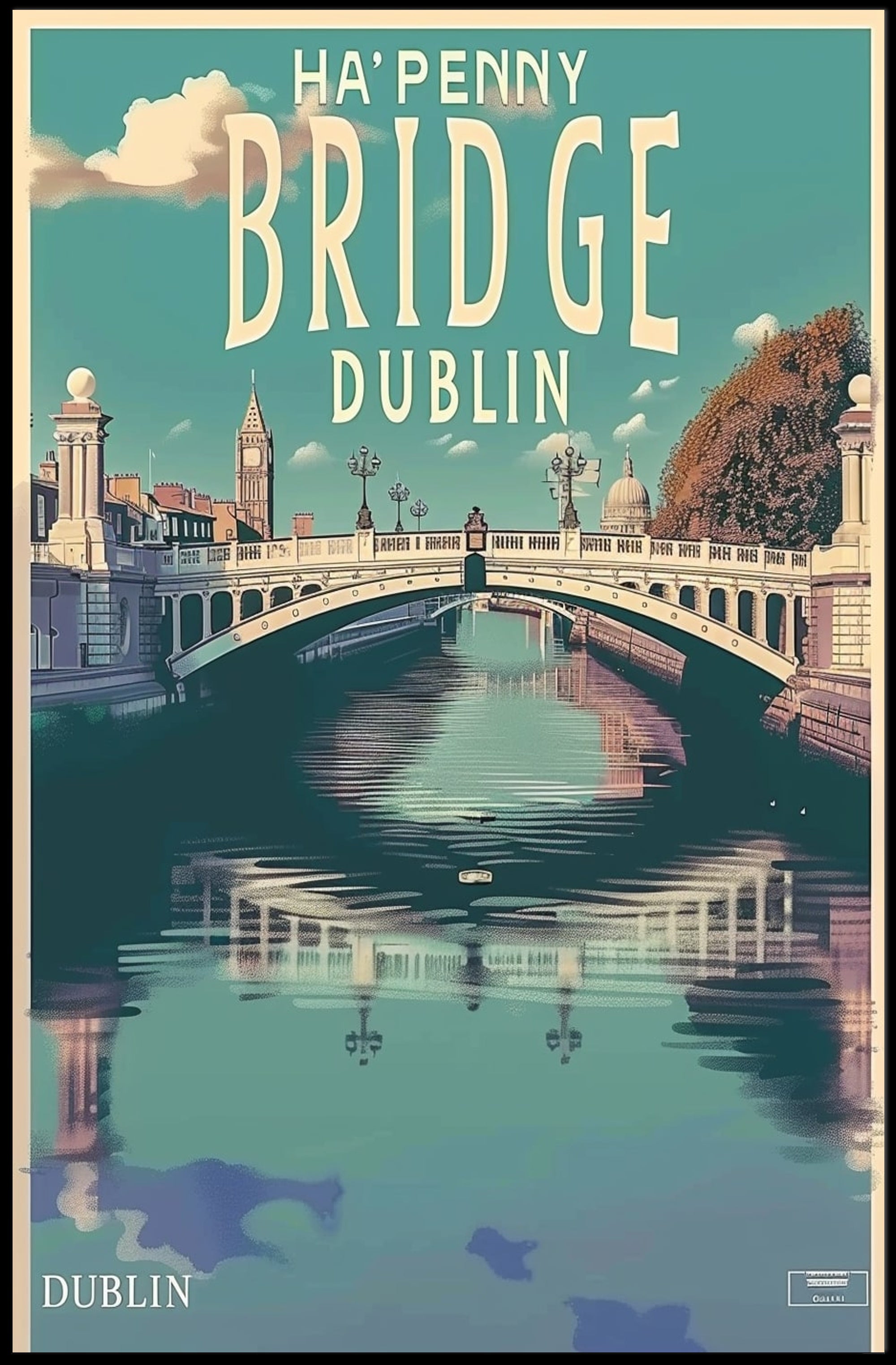 Dublin Ha'penny Bridge Scenic Vintage Travel Poster PosterGoat