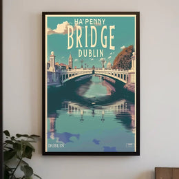 Dublin Ha'penny Bridge Scenic Vintage Travel Poster PosterGoat