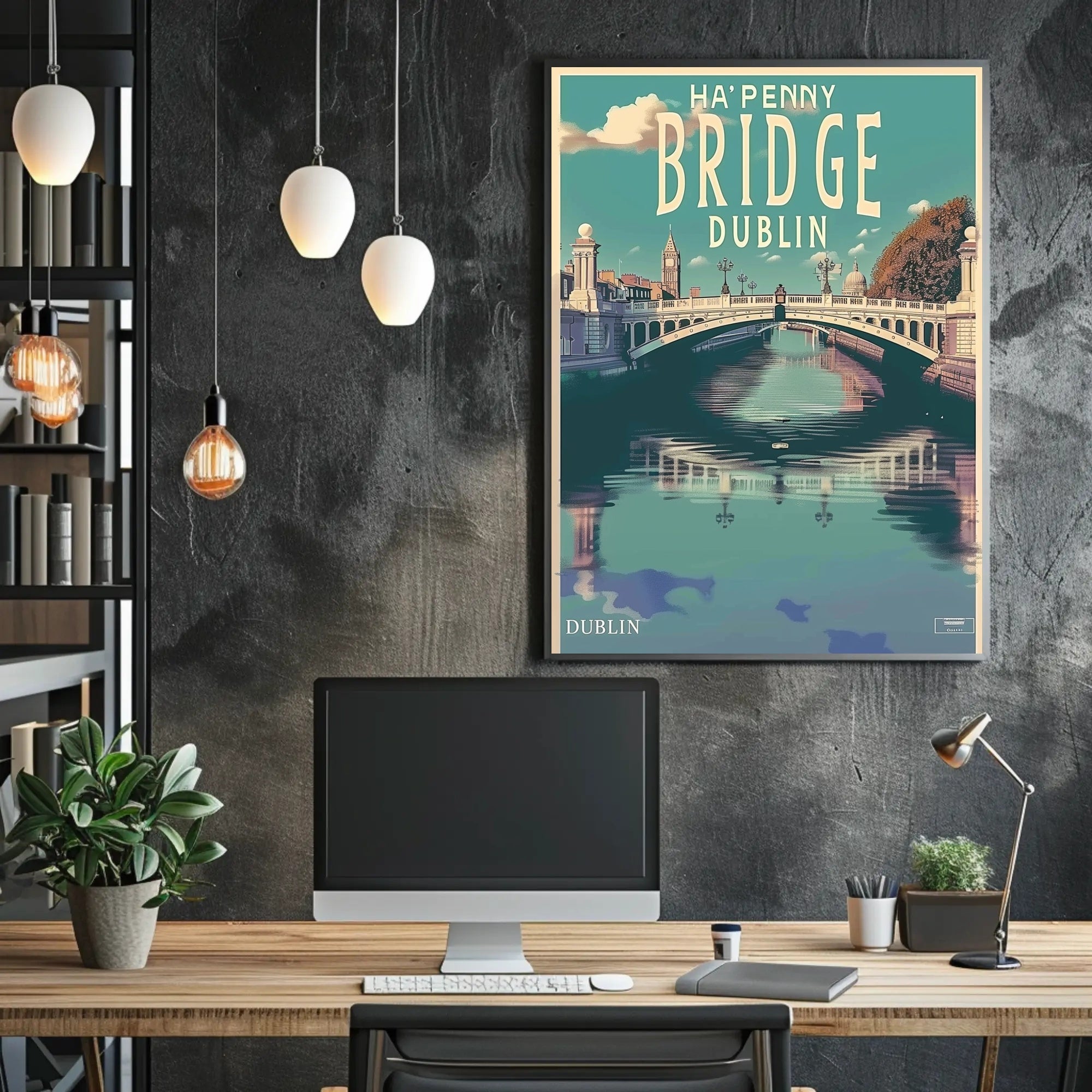 Dublin Ha'penny Bridge Scenic Vintage Travel Poster PosterGoat