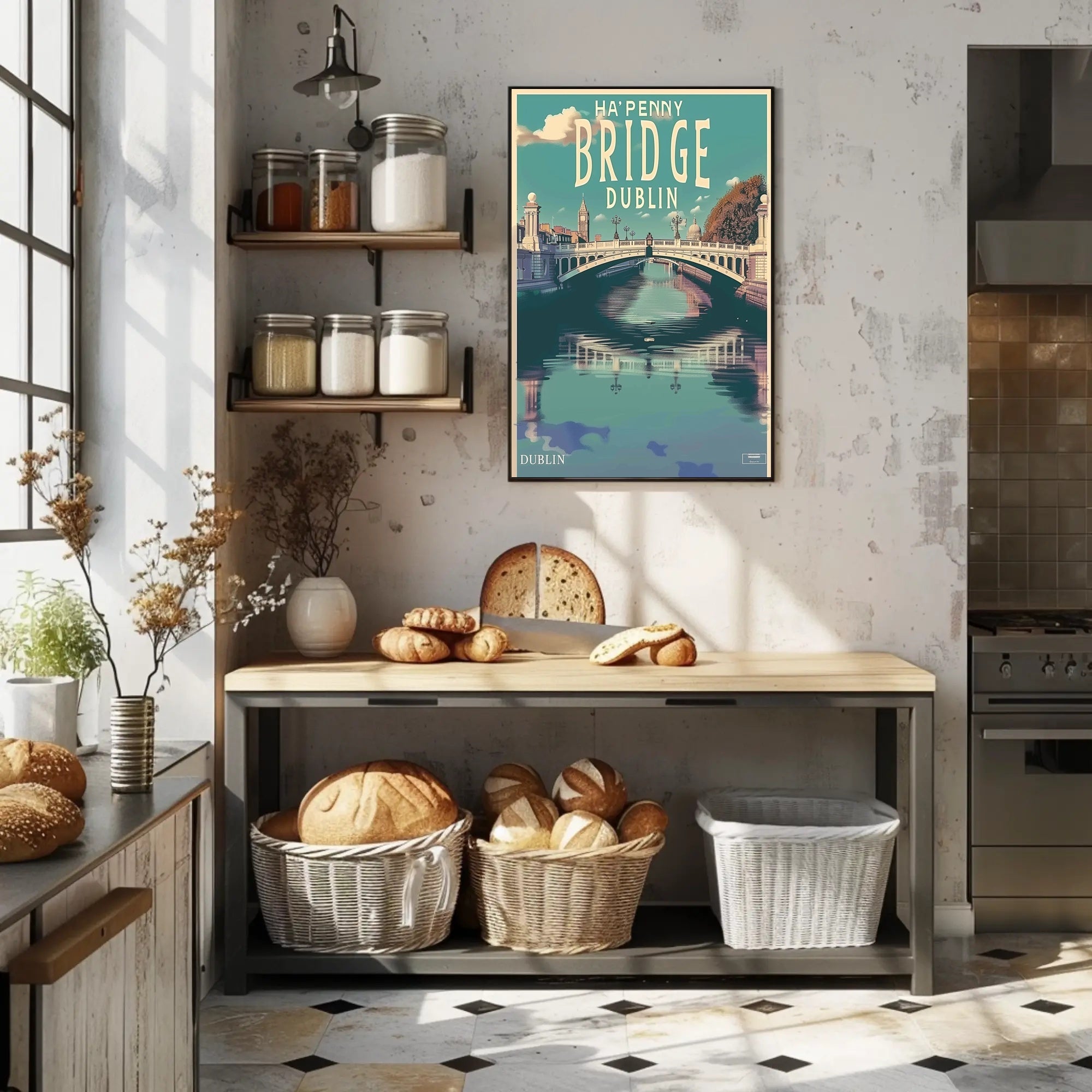 Dublin Ha'penny Bridge Scenic Vintage Travel Poster PosterGoat