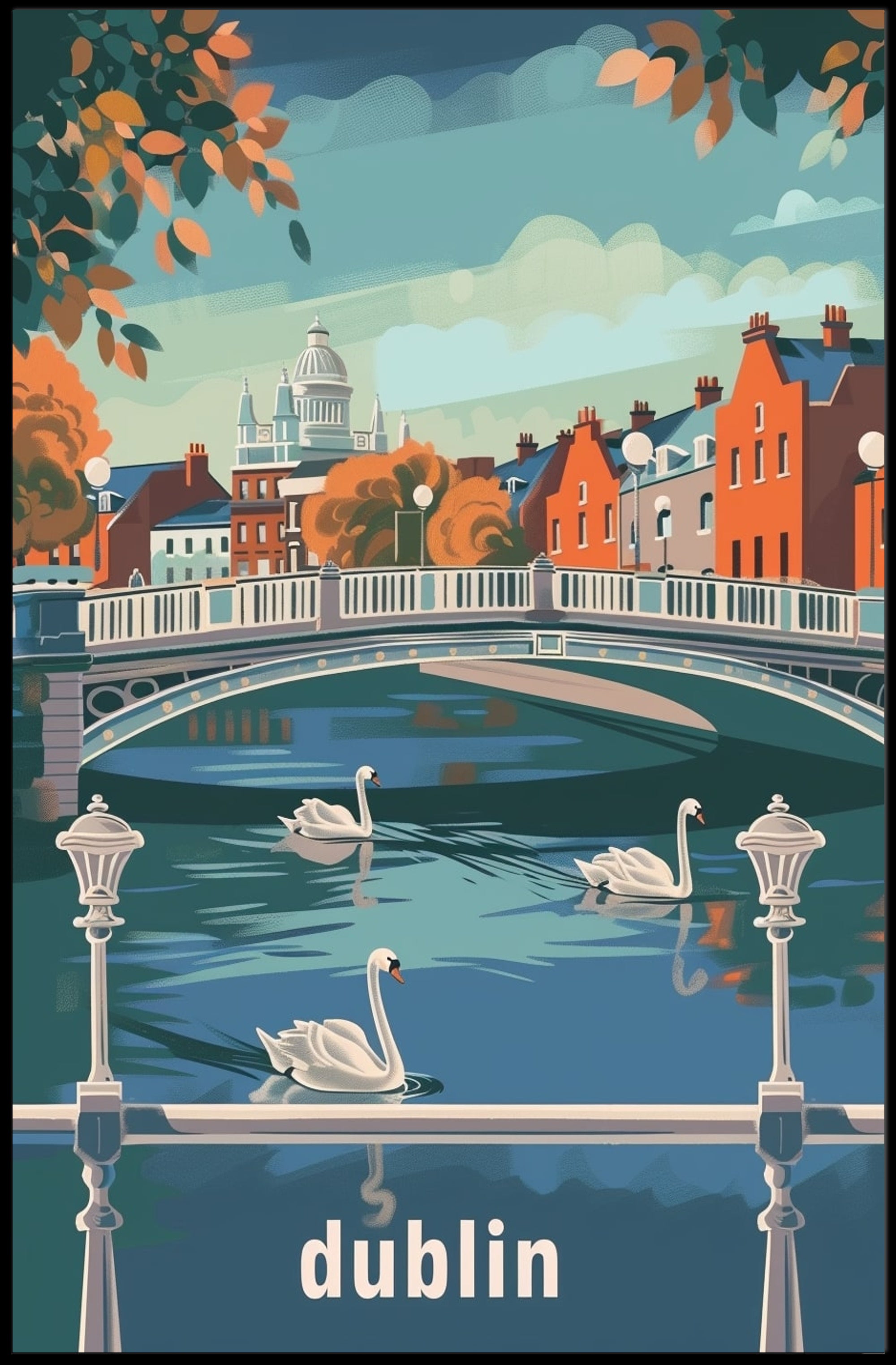 Dublin Riverside Tranquility: Urban or Cityscape Poster PosterGoat