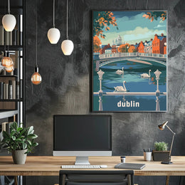 Dublin Riverside Tranquility: Urban or Cityscape Poster PosterGoat