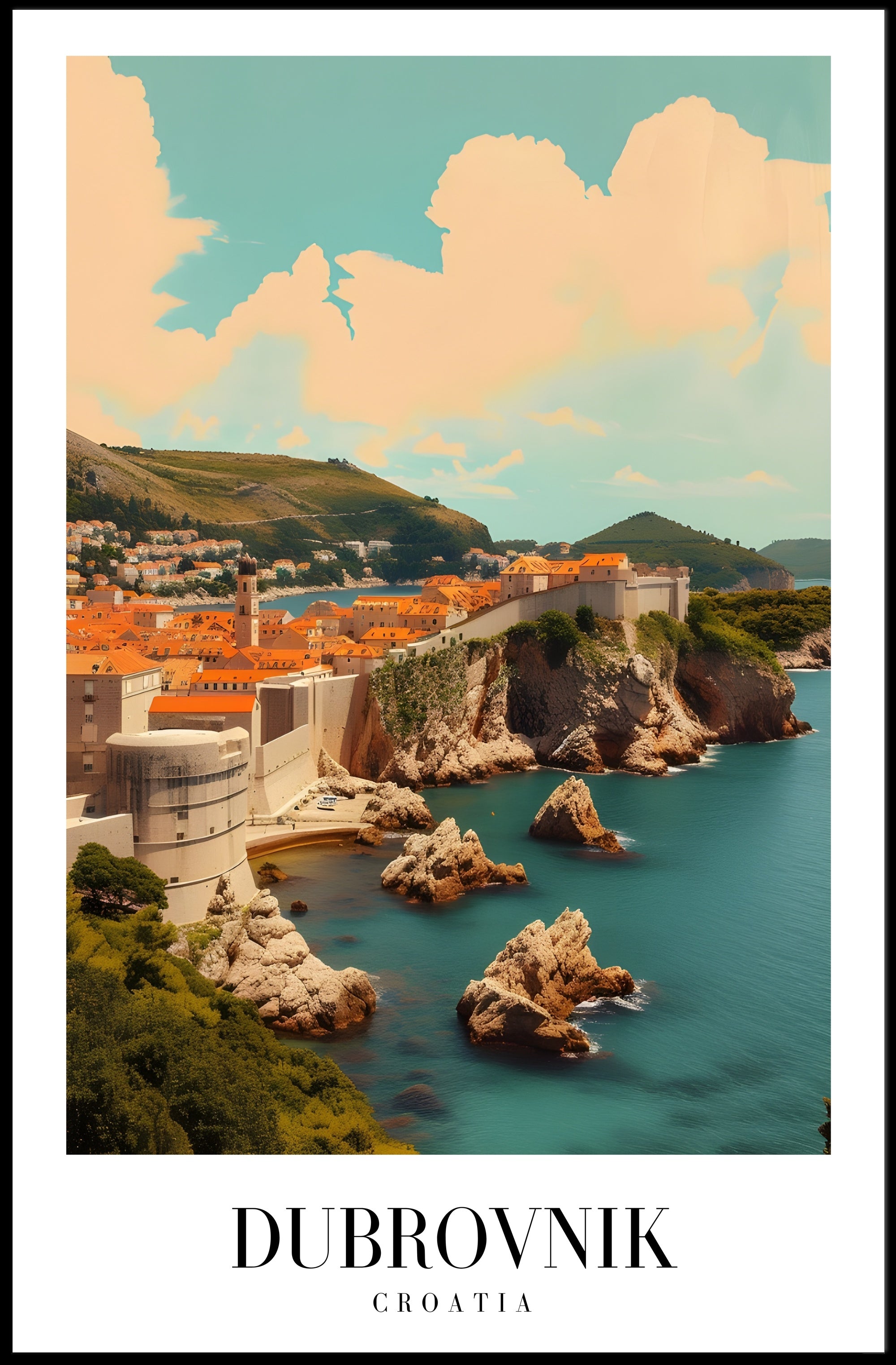 Dubrovnik Cityscape Vintage Travel Poster PosterGoat