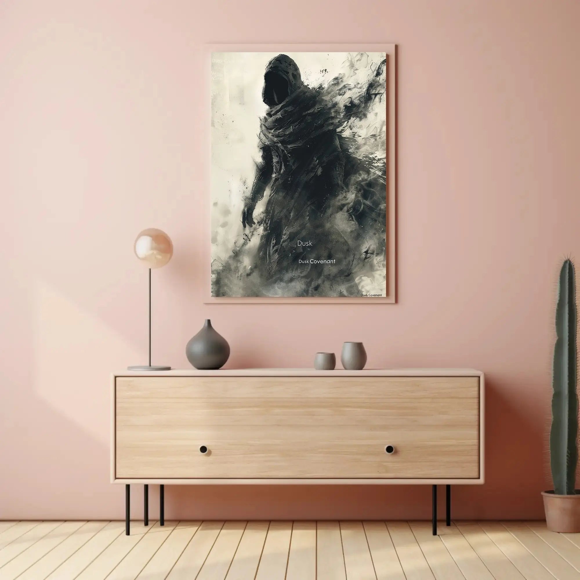 Dusk Covenant: Enigmatic Hooded Figure Art Poster PosterGoat
