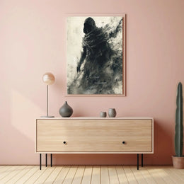 Dusk Covenant: Enigmatic Hooded Figure Art Poster PosterGoat