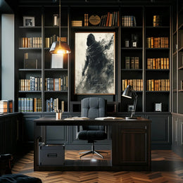 Dusk Covenant: Enigmatic Hooded Figure Art Poster PosterGoat