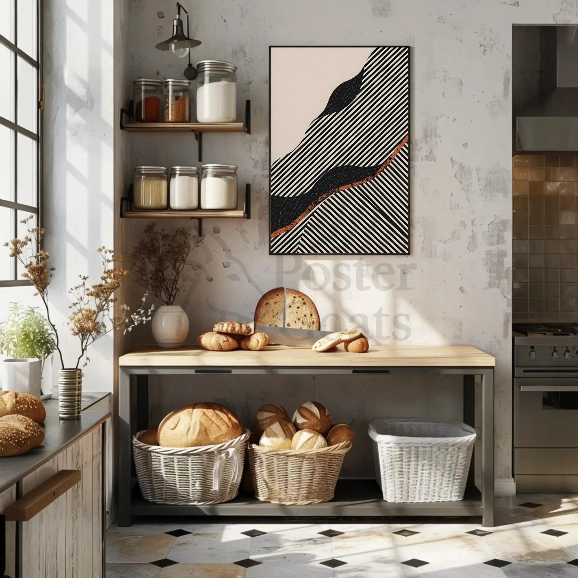 Dynamic Abstract Stripes and Shapes Abstract, Artistic Poster PosterGoat