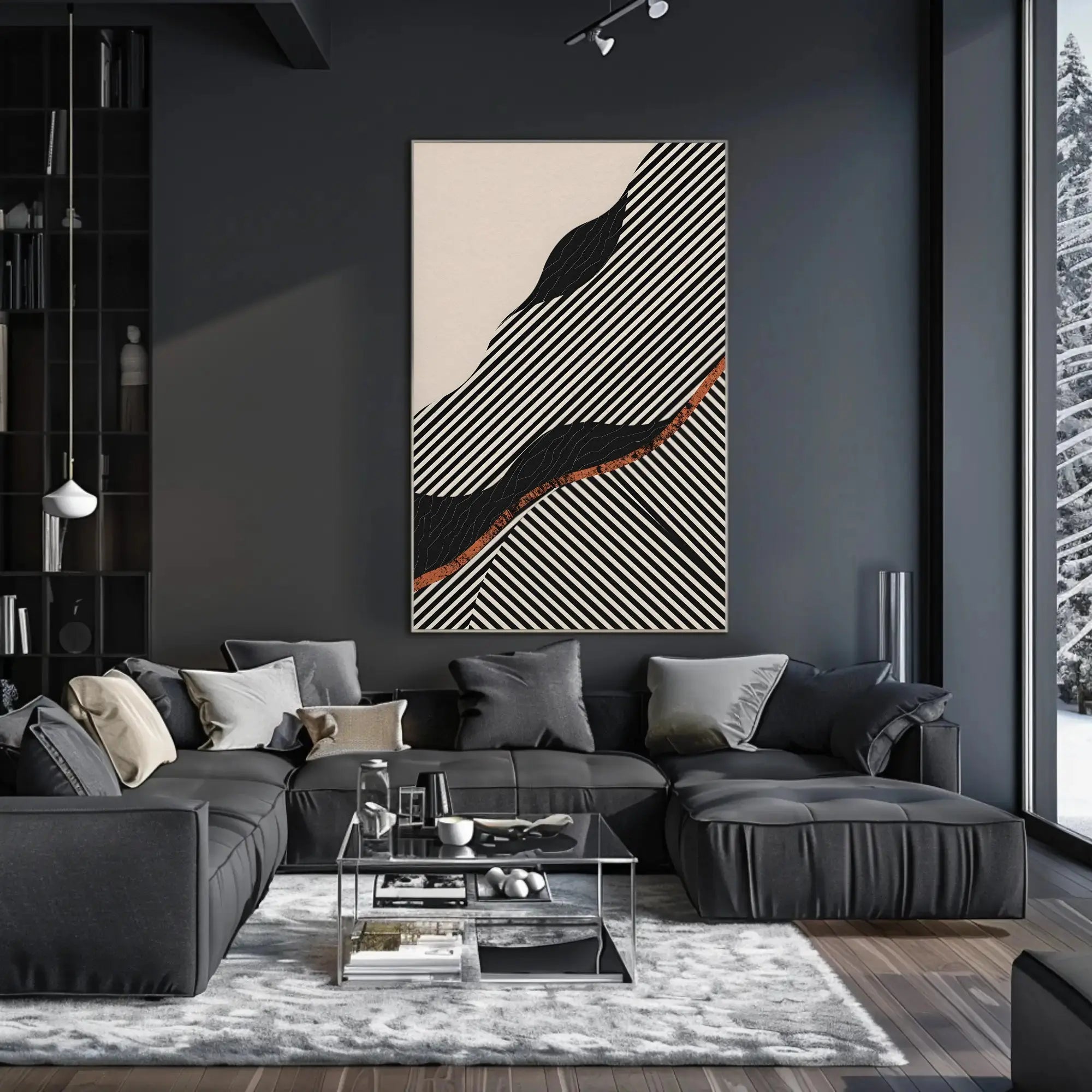 Dynamic Abstract Stripes and Shapes Abstract, Artistic Poster PosterGoat
