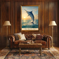 Dynamic Blue Marlin Ocean Leap Animal Poster PosterGoat