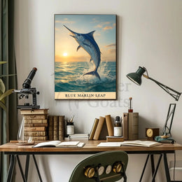 Dynamic Blue Marlin Ocean Leap Animal Poster PosterGoat