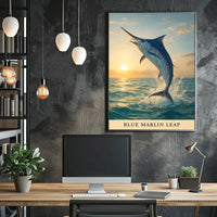 Dynamic Blue Marlin Ocean Leap Animal Poster PosterGoat
