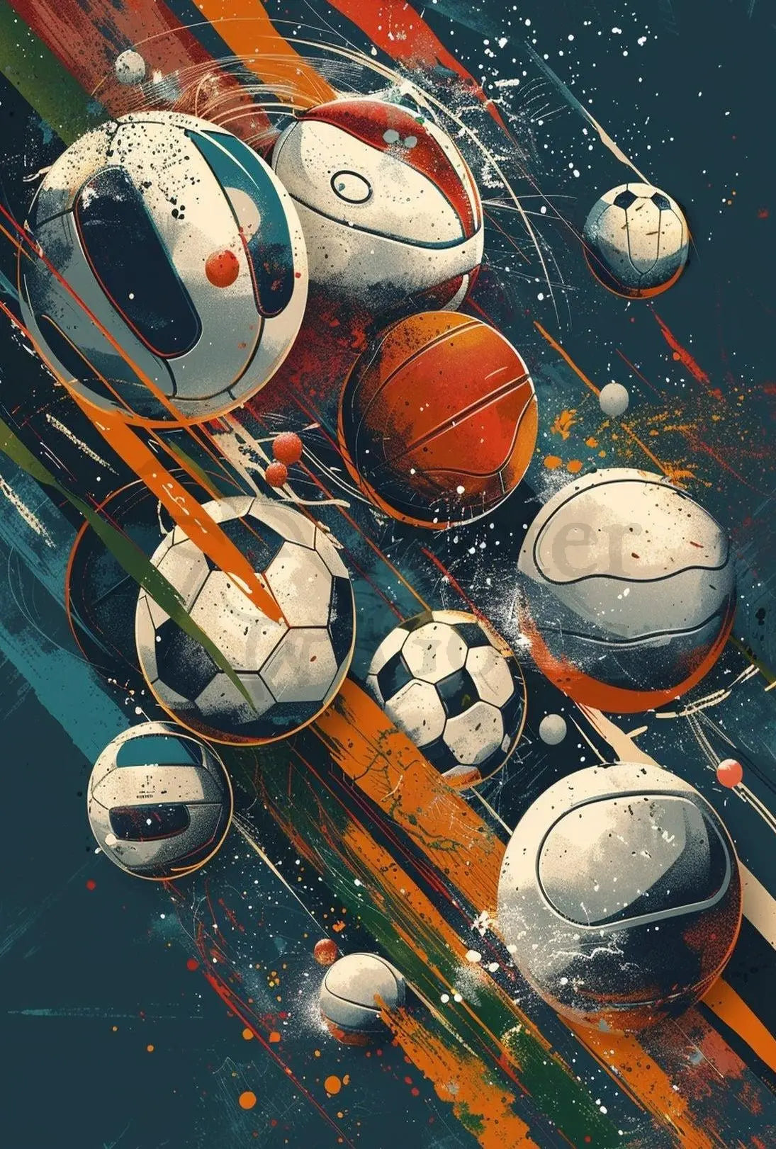 Dynamic Energy Sports Balls Art Print - Sports Poster PosterGoat