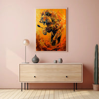 Dynamic Roaring Lion in Vivid Modern Art Animal Poster PosterGoat