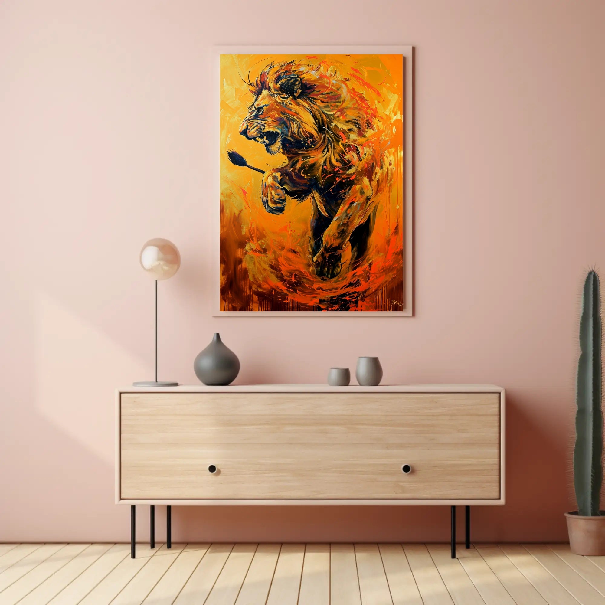 Dynamic Roaring Lion in Vivid Modern Art Animal Poster PosterGoat
