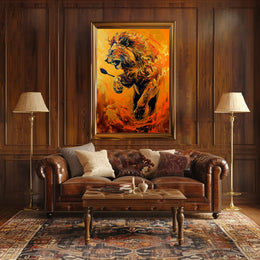 Dynamic Roaring Lion in Vivid Modern Art Animal Poster PosterGoat