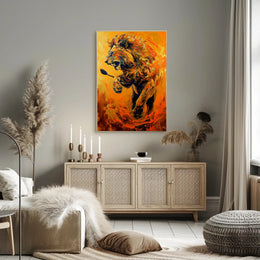 Dynamic Roaring Lion in Vivid Modern Art Animal Poster PosterGoat