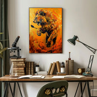 Dynamic Roaring Lion in Vivid Modern Art Animal Poster PosterGoat