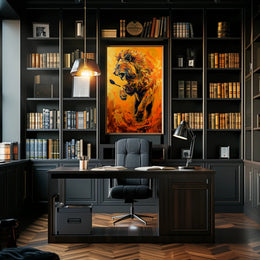 Dynamic Roaring Lion in Vivid Modern Art Animal Poster PosterGoat