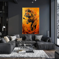Dynamic Roaring Lion in Vivid Modern Art Animal Poster PosterGoat