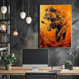 Dynamic Roaring Lion in Vivid Modern Art Animal Poster PosterGoat