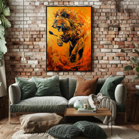 Dynamic Roaring Lion in Vivid Modern Art Animal Poster PosterGoat